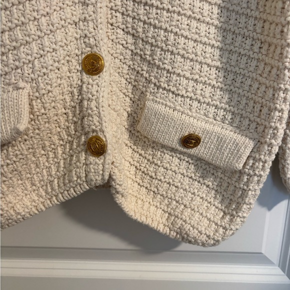 ZARA Ecru Knit Cardigan Crewneck Sweater 3/4 Sleeve Size Small - Picture 4 of 7
